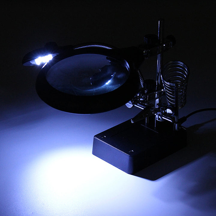 5 LED Light Magnifier Magnifying Glass Helping Hand Soldering Stand with 3 Lens Image 3