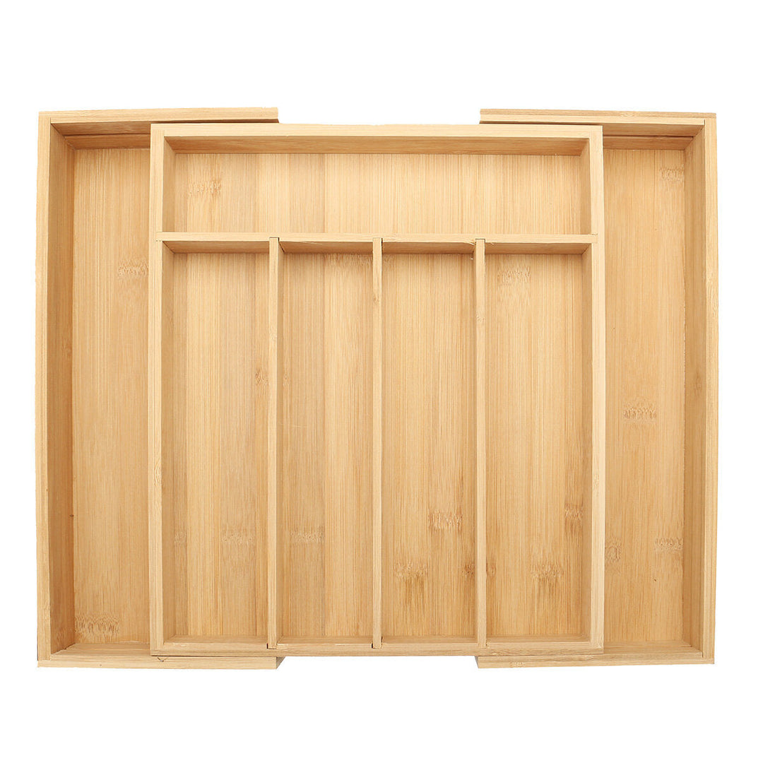 7 Cells Wooden Cutlery Drawer Draw Organiser Bamboo Expandable Tray Image 2