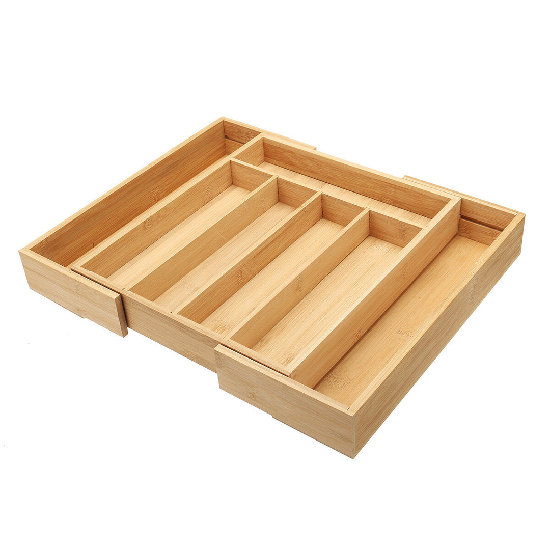 7 Cells Wooden Cutlery Drawer Draw Organiser Bamboo Expandable Tray Image 4
