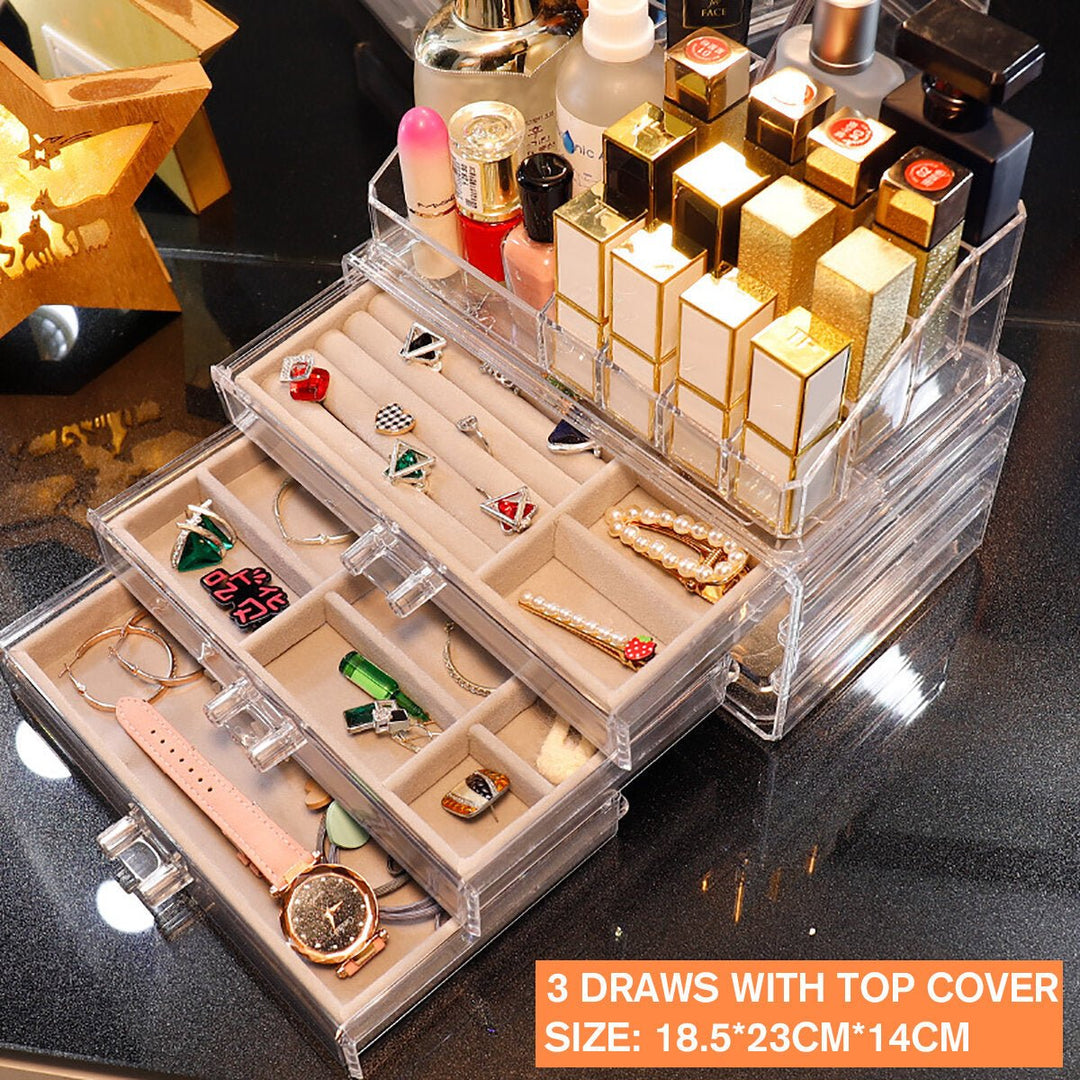 Acrylic Transparent Jewelry Cosmetics Holder Necklace Drawer Drawer type Jewelry and Cosmetics Storage Box Image 1