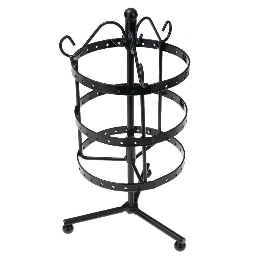 81 Holes 3-tiers Rotating Iron Jewelry Rack Earrings Rings Display Stand Tools Kit Image 1