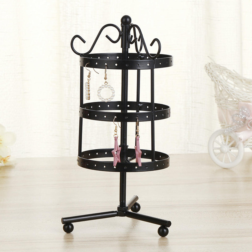 81 Holes 3-tiers Rotating Iron Jewelry Rack Earrings Rings Display Stand Tools Kit Image 2