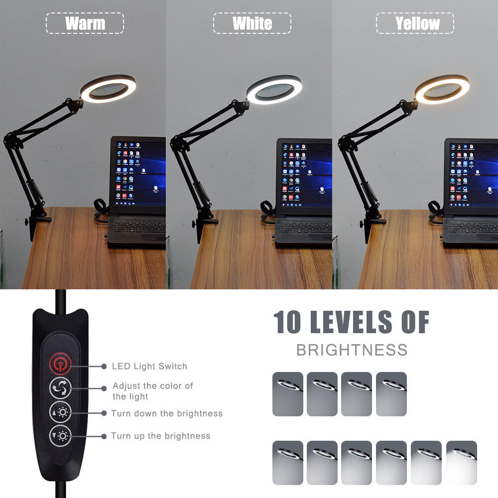 Flexible Desk Magnifier 5X USB LED Magnifying Glass 3 Colors Illuminated Magnifier Image 9
