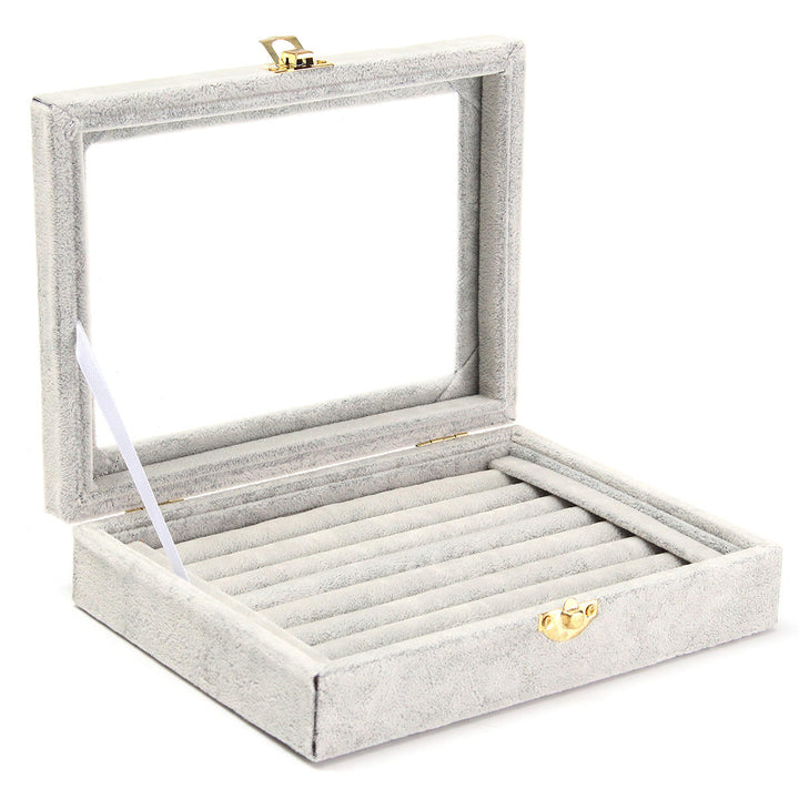 Jewelry Velvet Wood Ring Display Organizer Case Tray Holder Earring Storage Box Image 2