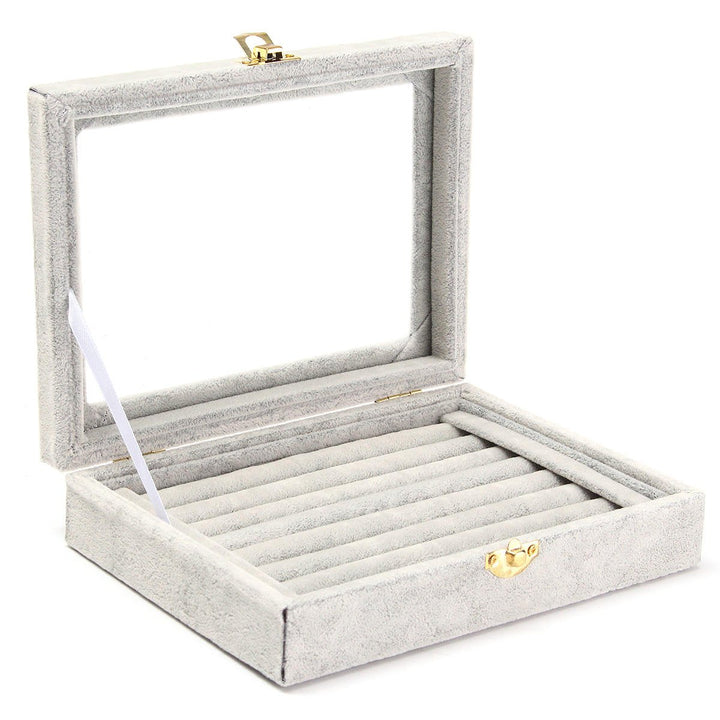 Jewelry Velvet Wood Ring Display Organizer Case Tray Holder Earring Storage Box Image 1