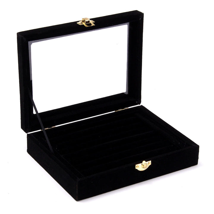 Jewelry Velvet Wood Ring Display Organizer Case Tray Holder Earring Storage Box Image 4