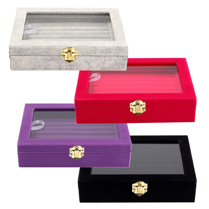 Jewelry Velvet Wood Ring Display Organizer Case Tray Holder Earring Storage Box Image 8
