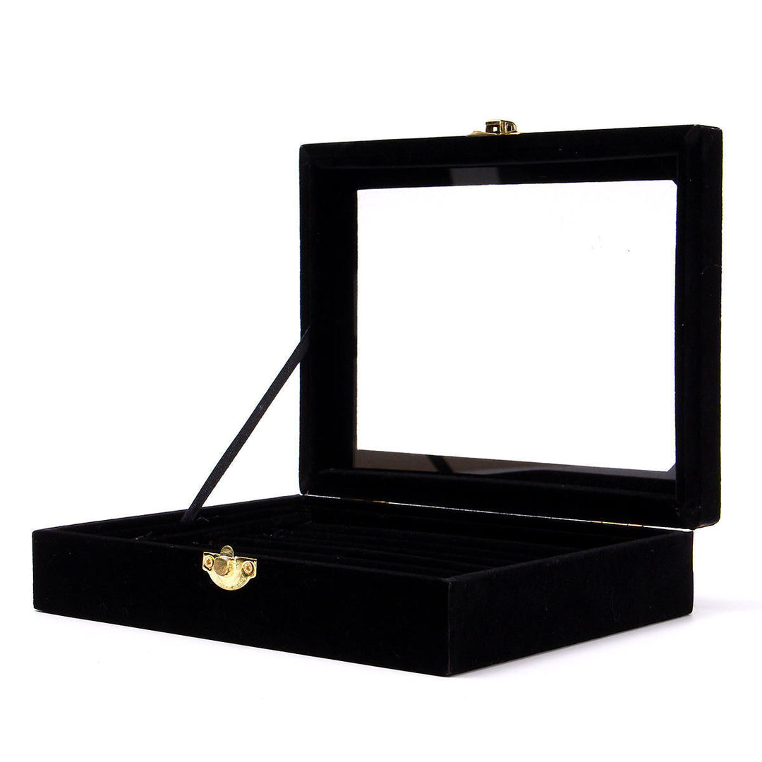 Jewelry Velvet Wood Ring Display Organizer Case Tray Holder Earring Storage Box Image 9