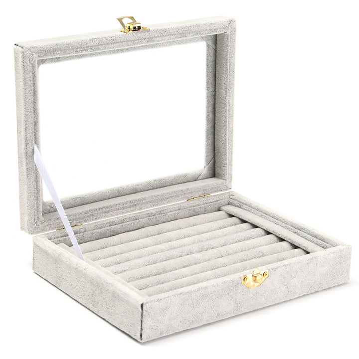 Jewelry Velvet Wood Ring Display Organizer Case Tray Holder Earring Storage Box Image 10