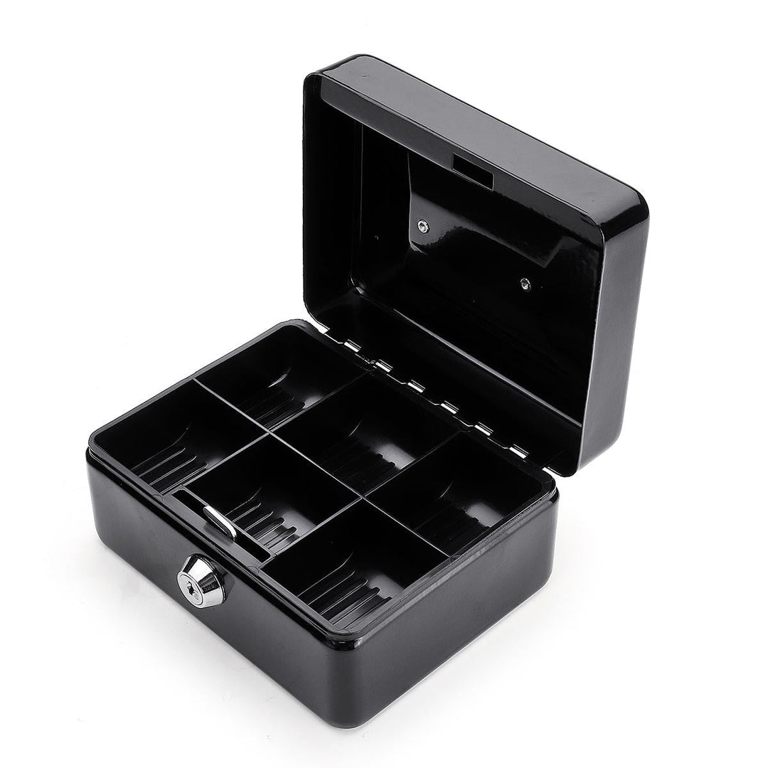 Mini Portable Money Safe Storage Case Black Sturdy Metal With Coin Tray Cash Carry Box Image 4