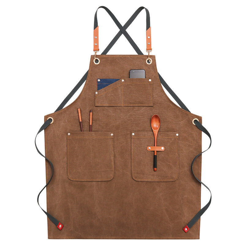 Multi-pocket Canvas Work Apron Washable Dust-proof Apron For Craftsman Carpenter Mason Image 1