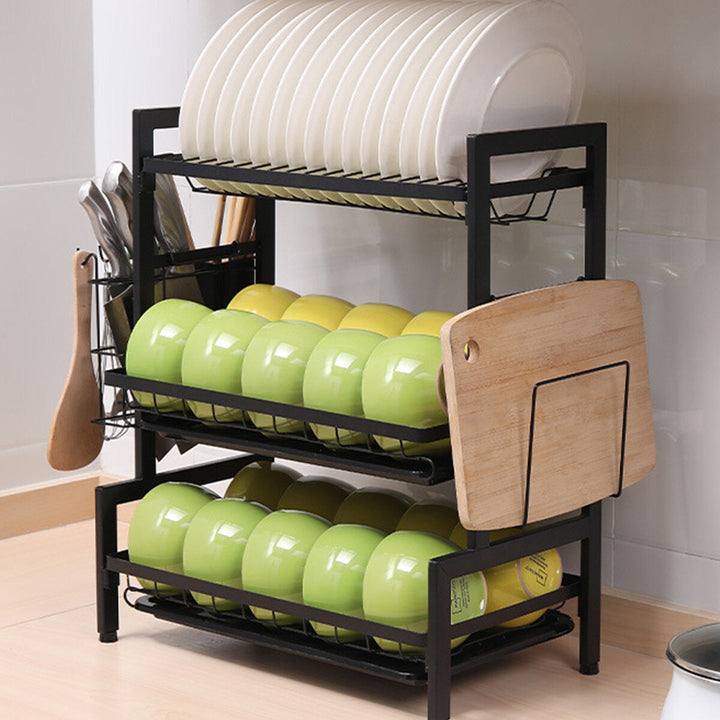 Three-tier Kitchen Multi-function Storage Rack and Dish Rack Storage Cabinet Image 3