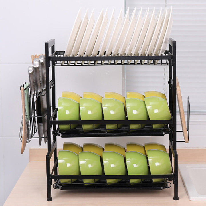 Three-tier Kitchen Multi-function Storage Rack and Dish Rack Storage Cabinet Image 4