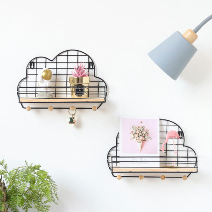 Wall Mounted Shelf Metal Wire Rack Storage Unit With Hooks Key Basket Hanger Image 4