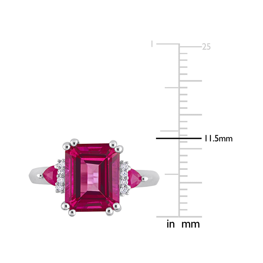 4.50 Carat (ctw) Pink Topaz and Ruby Three Stone Ring in Sterling Silver Image 3