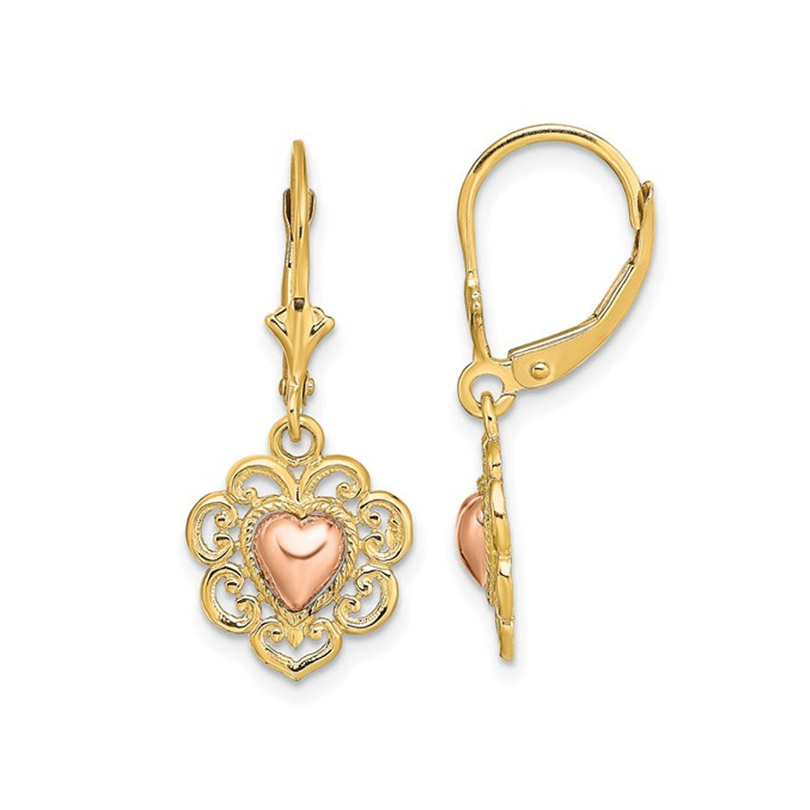 14K Yellow Gold Polished Heart Leverback Earrings Image 1