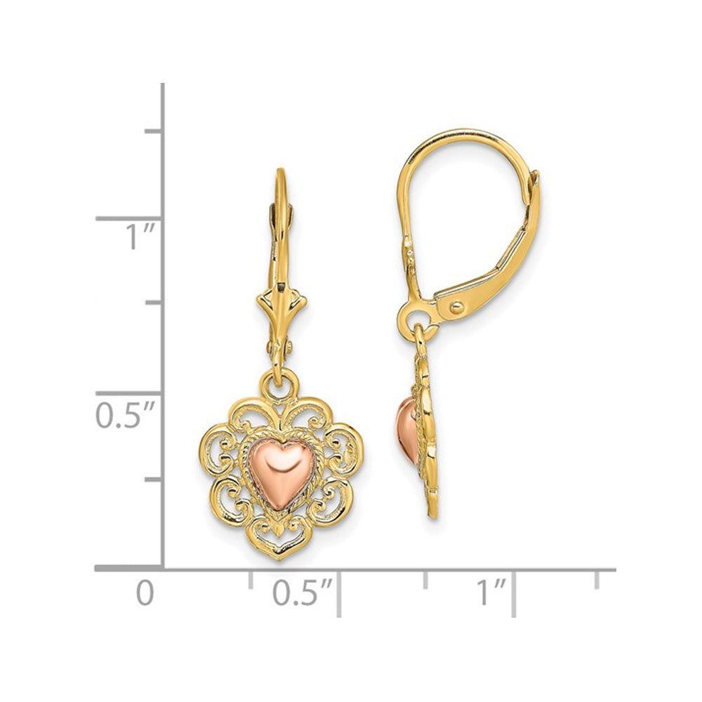 14K Yellow Gold Polished Heart Leverback Earrings Image 2