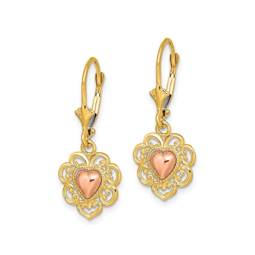 14K Yellow Gold Polished Heart Leverback Earrings Image 3