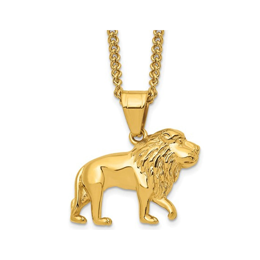 Yellow Stainless Steel Lion Head Charm Pendant Necklace with Chain (24 Inches) Image 1