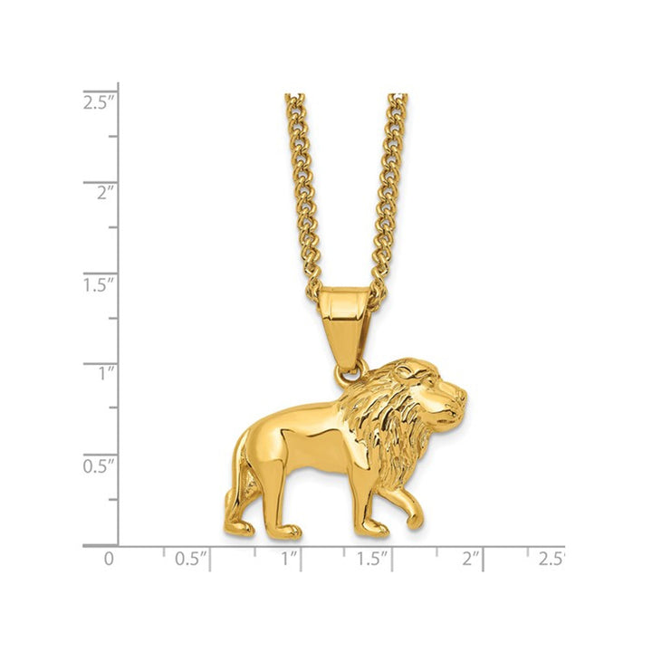 Yellow Stainless Steel Lion Head Charm Pendant Necklace with Chain (24 Inches) Image 3