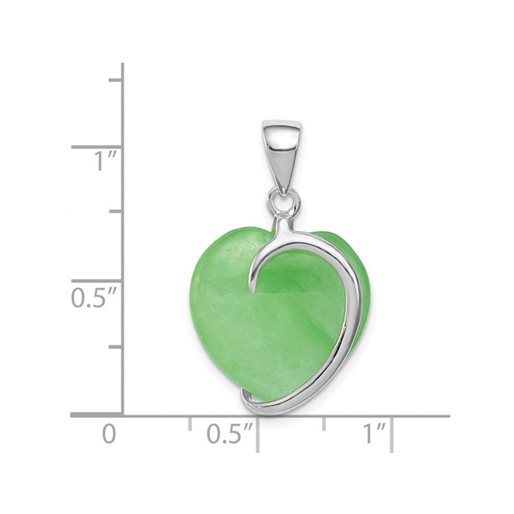 Sterling Silver Green Jade Heart Pendant with Chain Image 3