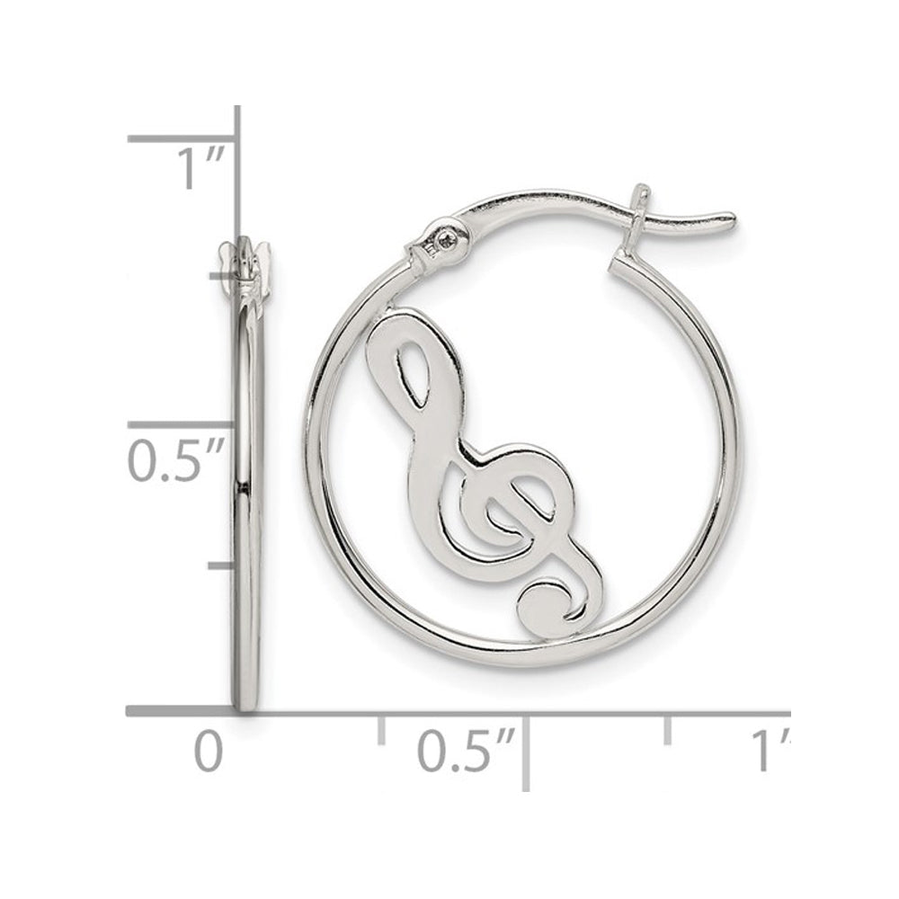 Sterling Silver Music Note Hoop Earrings Image 3