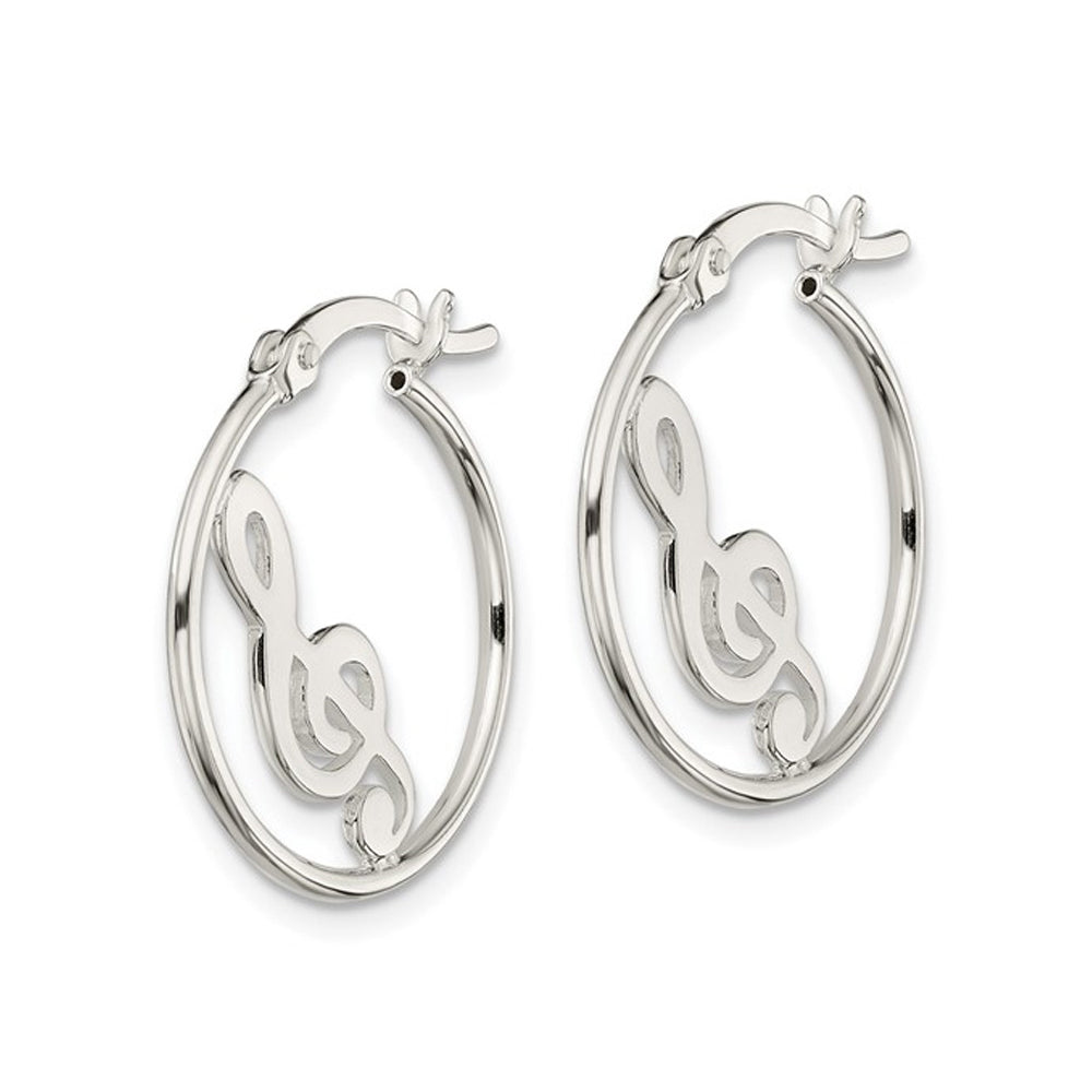 Sterling Silver Music Note Hoop Earrings Image 4