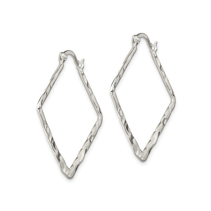 Sterling Silver Hammered Square Hoop Earrings Image 4