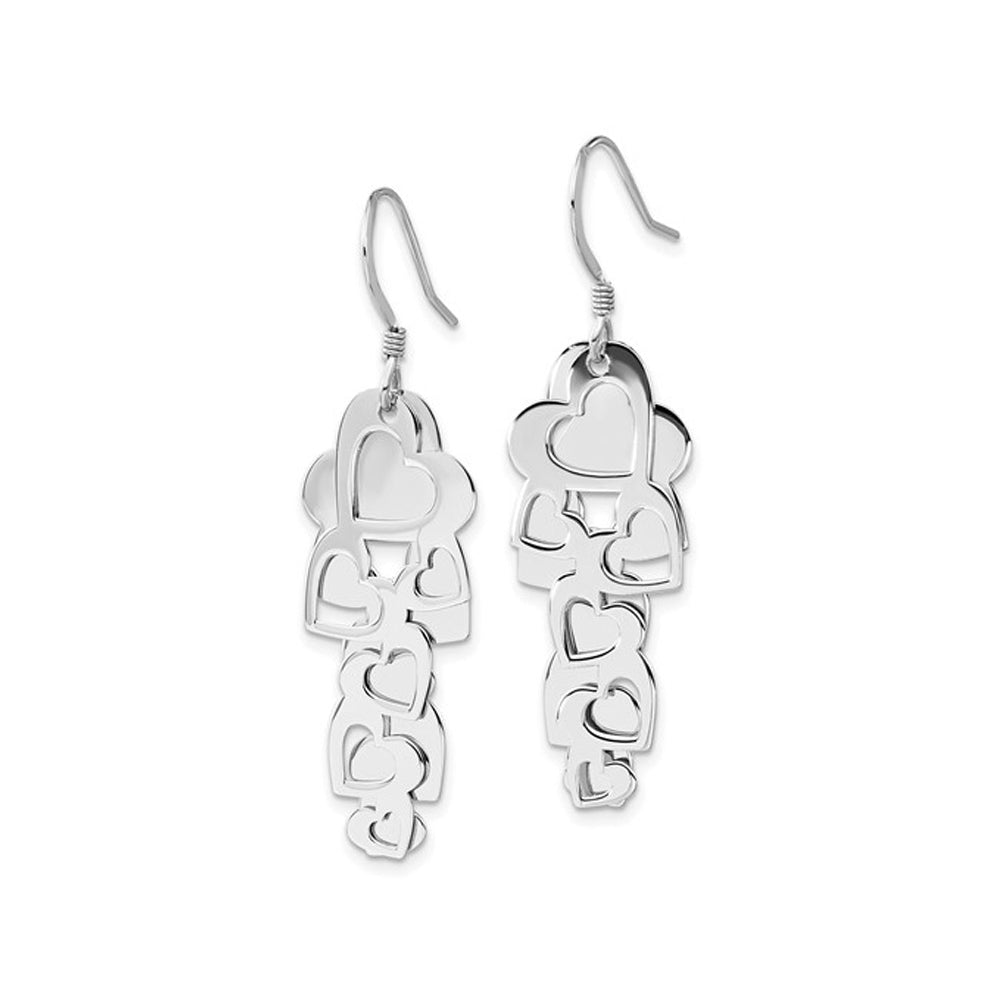 Sterling Silver Polished Hearts Cut-out Heart Dangle Earrings Image 3