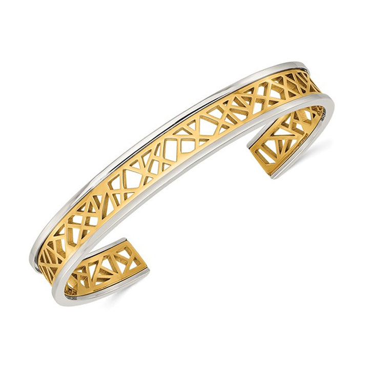 Stainless Steel Yellow Plated Polished Cut-Out Cuff Bangle Bracelet Image 1