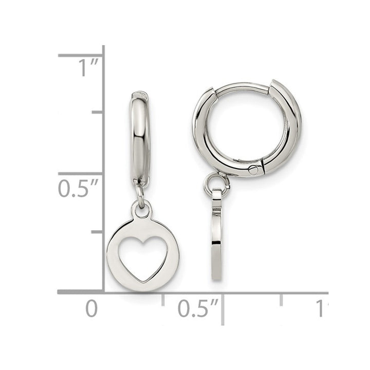 Stainless Steel Polished Heart Cut-Out Dangle Earrings Image 3