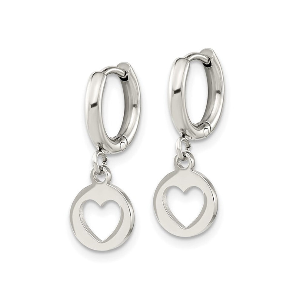 Stainless Steel Polished Heart Cut-Out Dangle Earrings Image 4