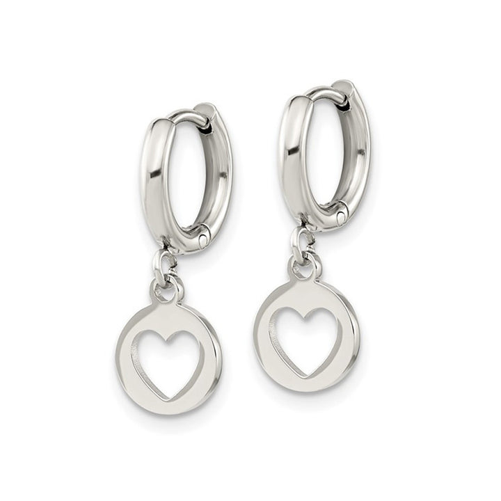 Stainless Steel Polished Heart Cut-Out Dangle Earrings Image 4