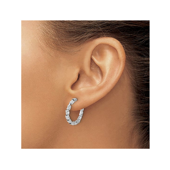 Sterling Silver Hammered Hoop Post Earrings Image 3