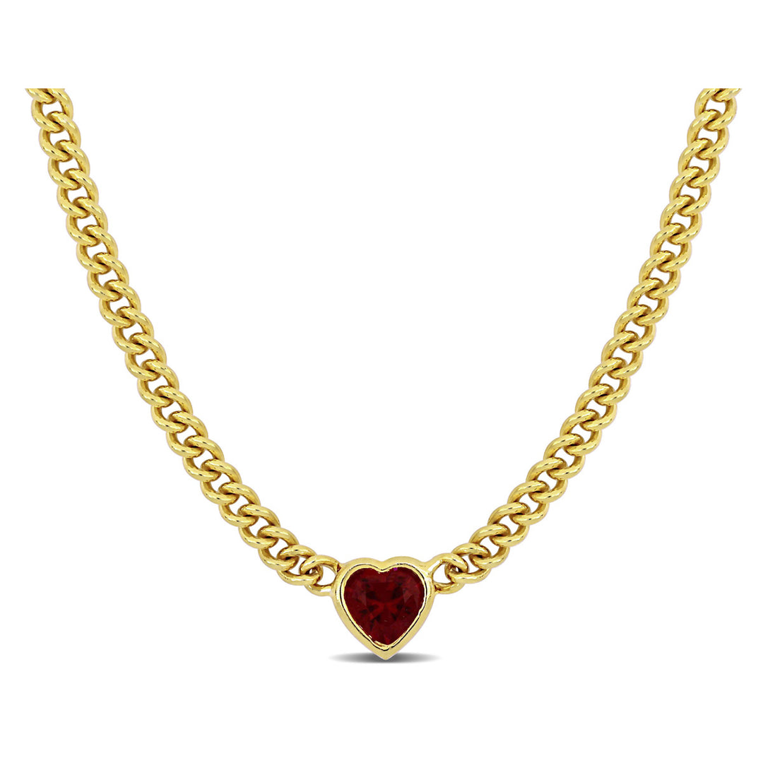 2.85 Carat (ctw) Lab Created Ruby Heart Necklace in Yellow Plated Sterling Silver Image 1