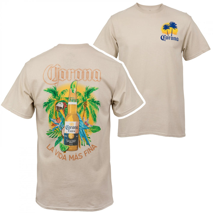 Corona Extra La Vida Mas Fina Bottle Front and Back Print T-Shirt Image 1