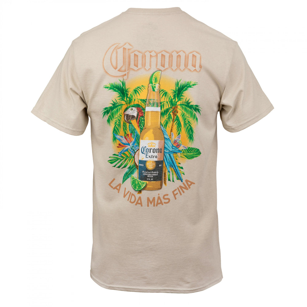 Corona Extra La Vida Mas Fina Bottle Front and Back Print T-Shirt Image 2