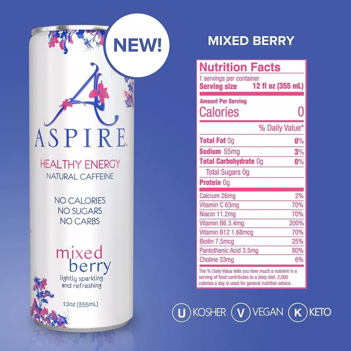 Aspire Healthy Energy Drinks Variety Pack 12 Fluid Ounce (Pack of 15) Image 3