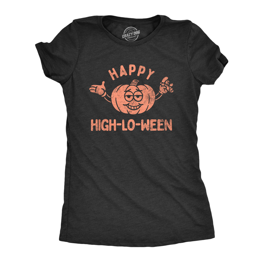 Womens Happy High Lo Ween T Shirt Funny 420 Halloween Weed Smoking Spooky Season Lovers Tee For Ladies Image 1