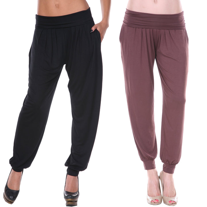 White Mark Womens Harem Pants 2-Pack High Waist Loungewear Assorted Colors Image 1