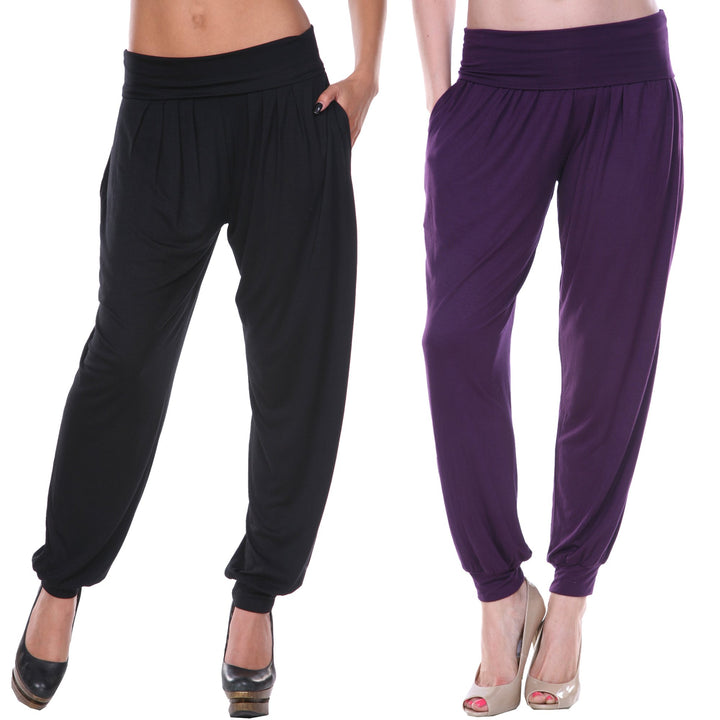 White Mark Womens Harem Pants 2-Pack High Waist Loungewear Assorted Colors Image 7