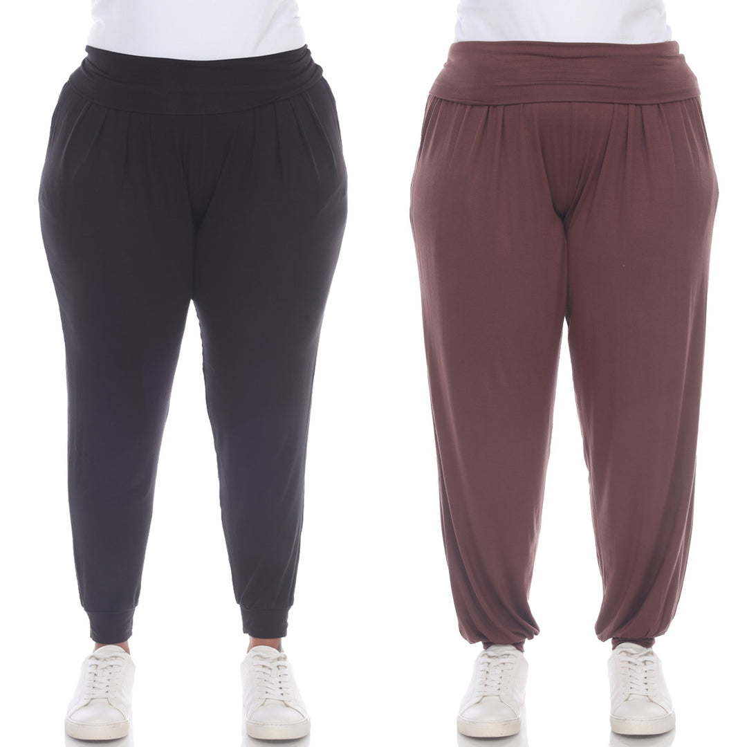 White Mark Womens Harem Pants 2-Pack High Waist Loungewear Assorted Colors Image 1