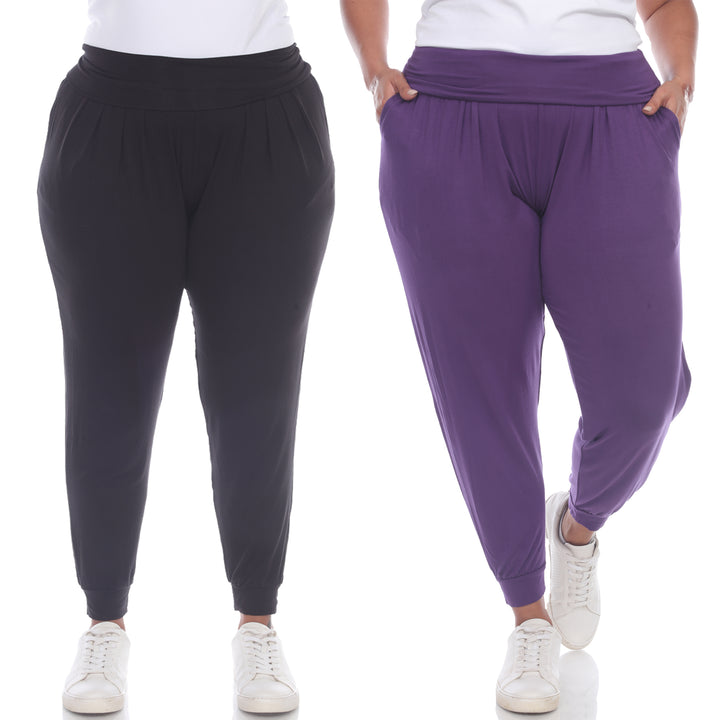 White Mark Womens Harem Pants 2-Pack High Waist Loungewear Assorted Colors Image 8