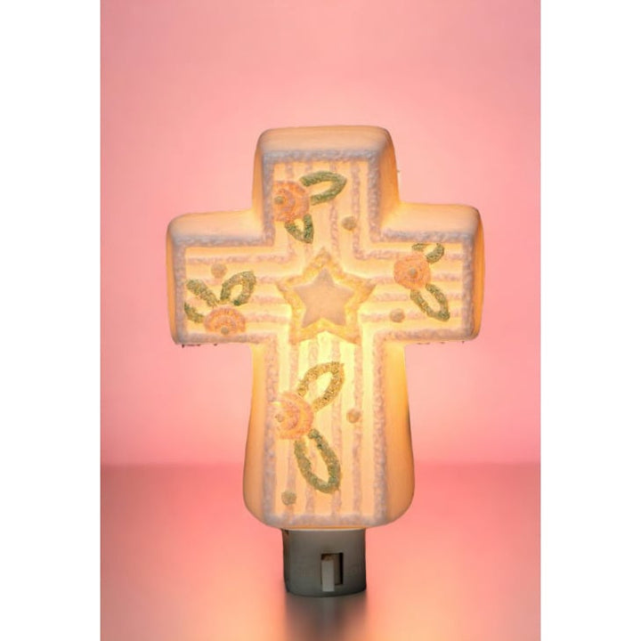 Ceramic Cross Nightlight 4x2x5H for Nursery Room Baby Registry Gift Image 2