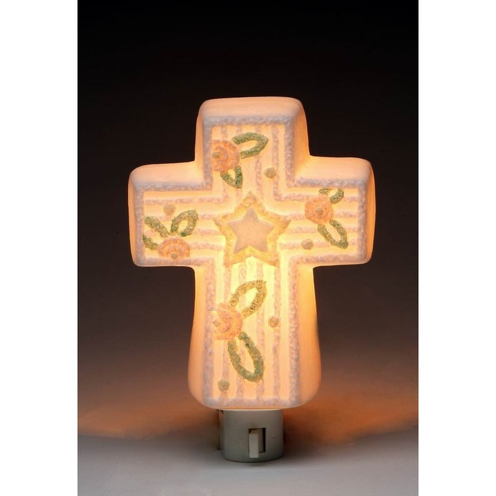 Ceramic Cross Nightlight 4x2x5H for Nursery Room Baby Registry Gift Image 3