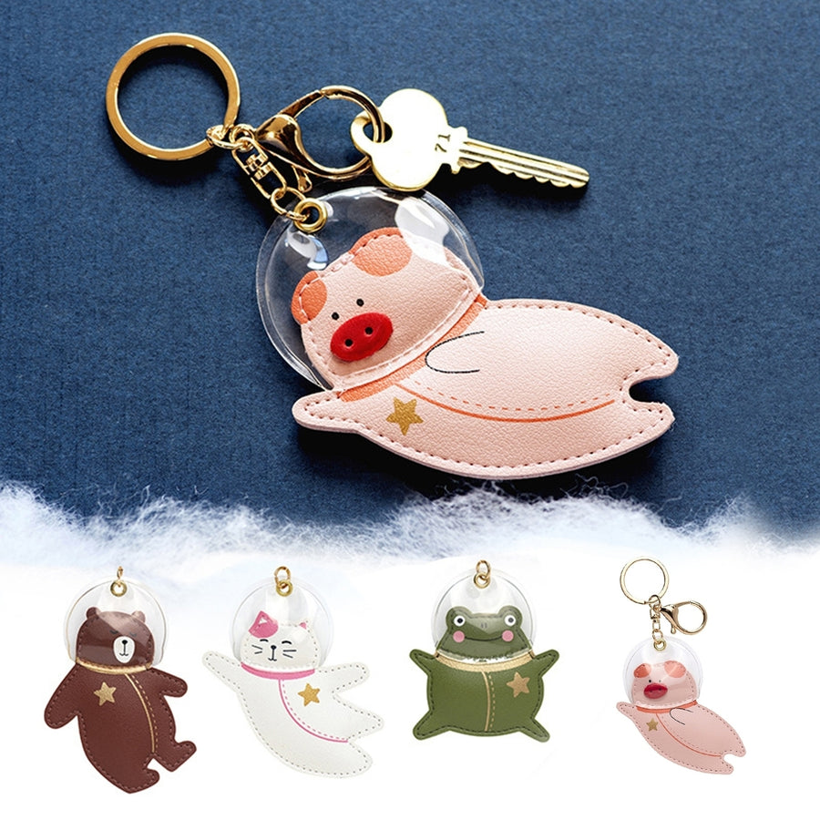 Keychain Animal Pattern Decorative Faux Leather Pig Bear Frog Key Ring for Daily Use Image 1