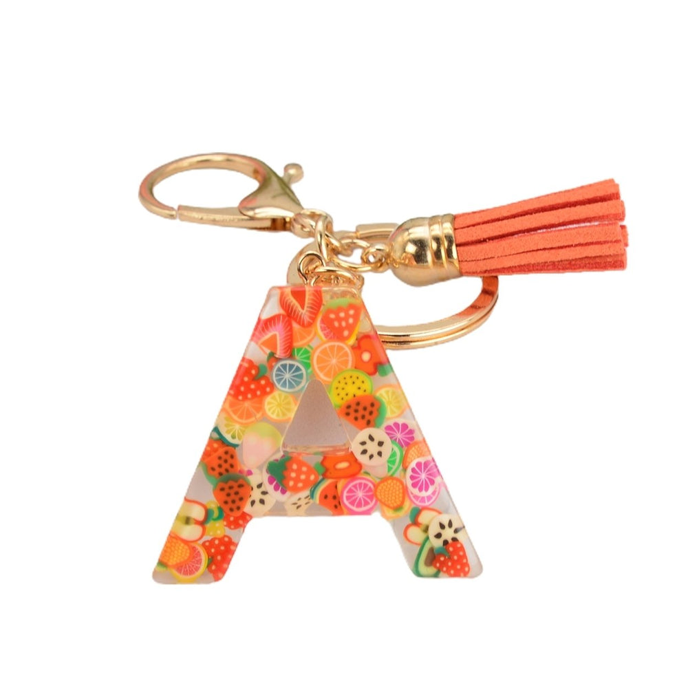 Key Chain 26 Letters Fruit Pattern Women Compact Long Lasting Key Ring Bag Decoration Image 2