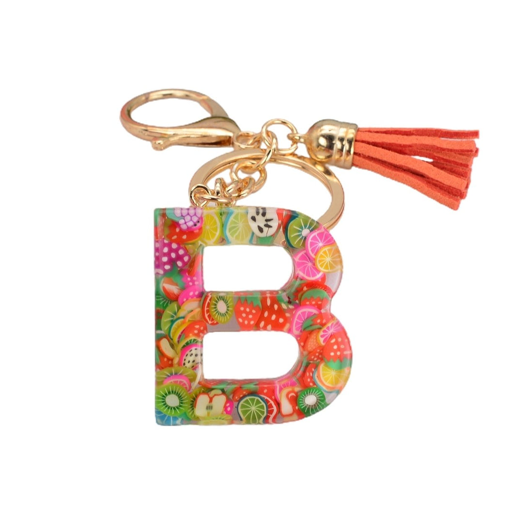 Key Chain 26 Letters Fruit Pattern Women Compact Long Lasting Key Ring Bag Decoration Image 3