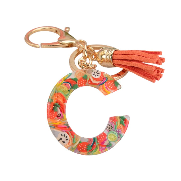 Key Chain 26 Letters Fruit Pattern Women Compact Long Lasting Key Ring Bag Decoration Image 1