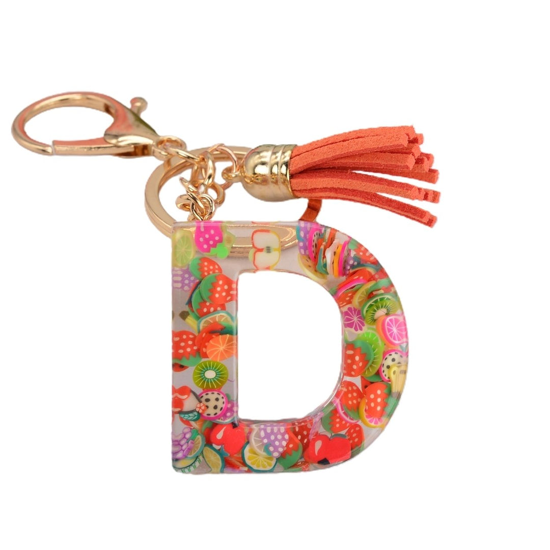 Key Chain 26 Letters Fruit Pattern Women Compact Long Lasting Key Ring Bag Decoration Image 1